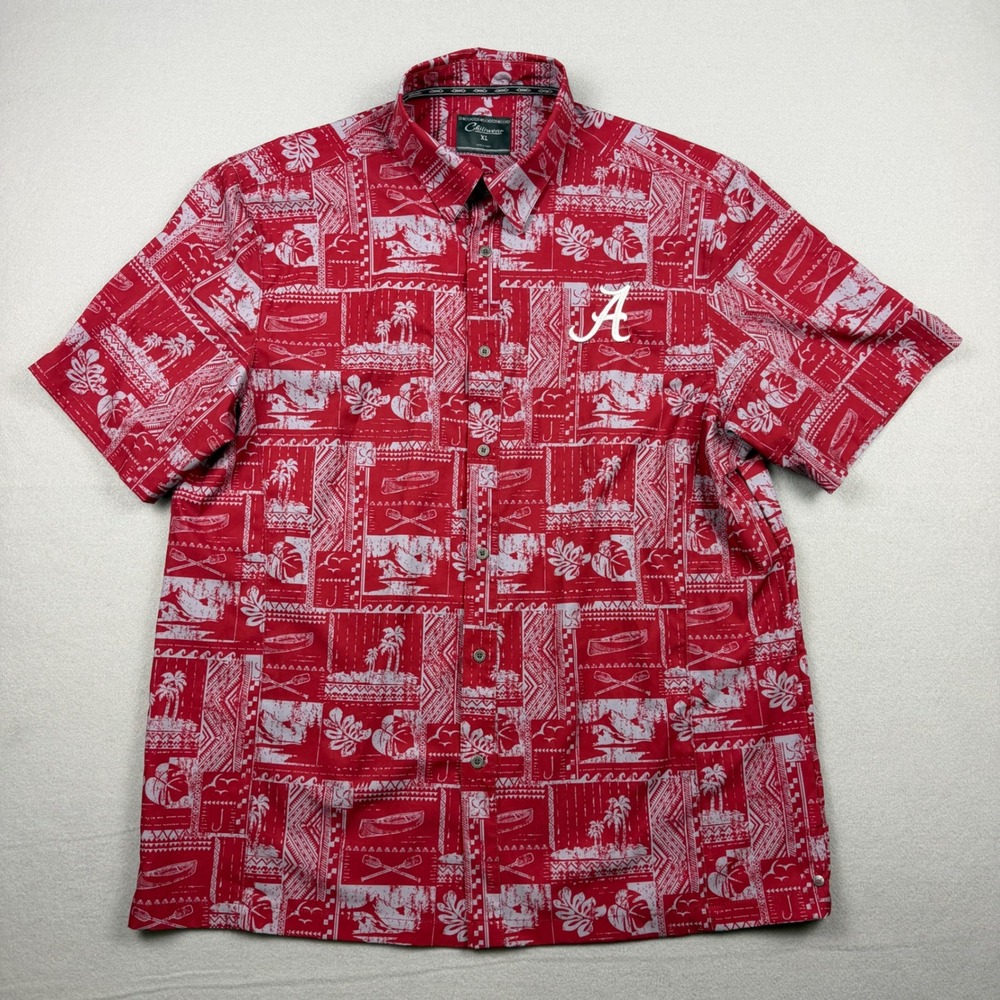 Chiliwear Men XL Red Alabama Crimson Tide Football Floral Aloha Canoe Camp Shirt